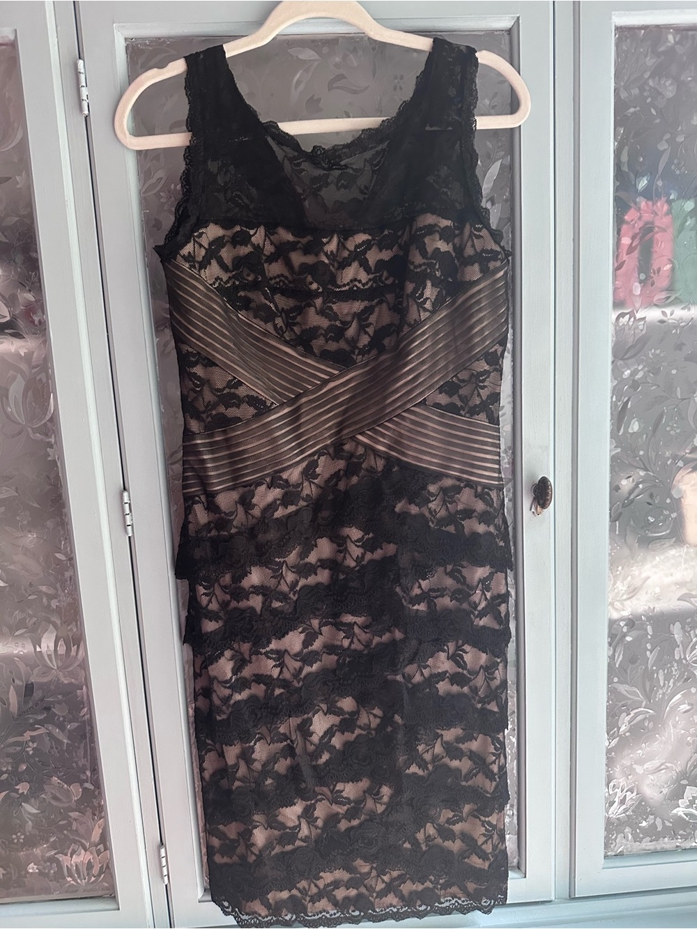 Blu Sage Black Lace Midi Dress with Nude Illusion